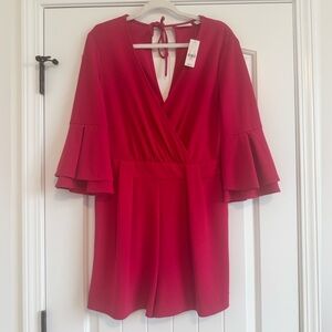 NY & Co Size Small Fuchsia / Hot Pink 3/4 Sleeve Romper. NEW with tags.